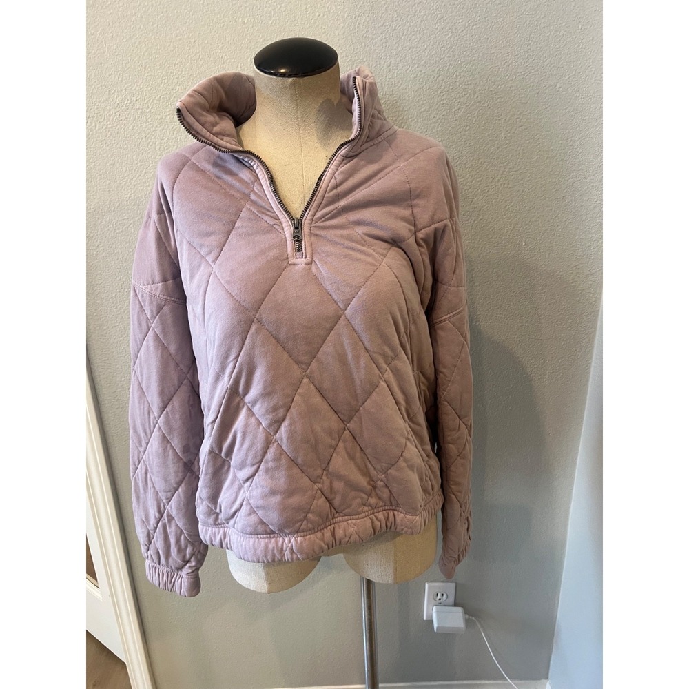 Abercrombie & Fitch Women's Large Pink Quilted Hooded Half Zip Pullover Jacket